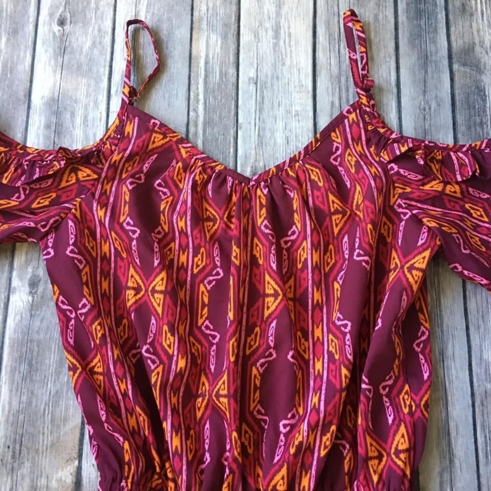 Boho Short Romper Junior Women XS Jumpsuit Tribal Cold Shoulder 1 Piece Coverup - Picture 3 of 6